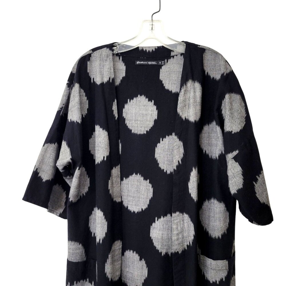 Gudrun Sjödén Organic Cotton Black & Gray Polka Dot Kimono Size Small - Picture 4 of 5
